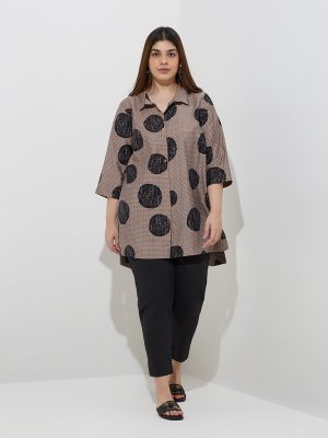 Diza Taupe Geometric Printed High-Low Kurti
