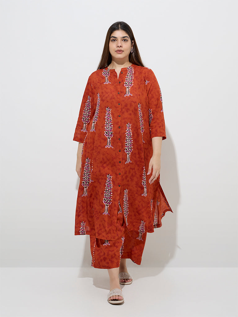 Diza Rust Foliage Pattern A-Line Kurta