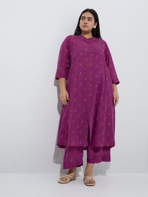 Diza Plum Stripe Printed A-Line Kurta