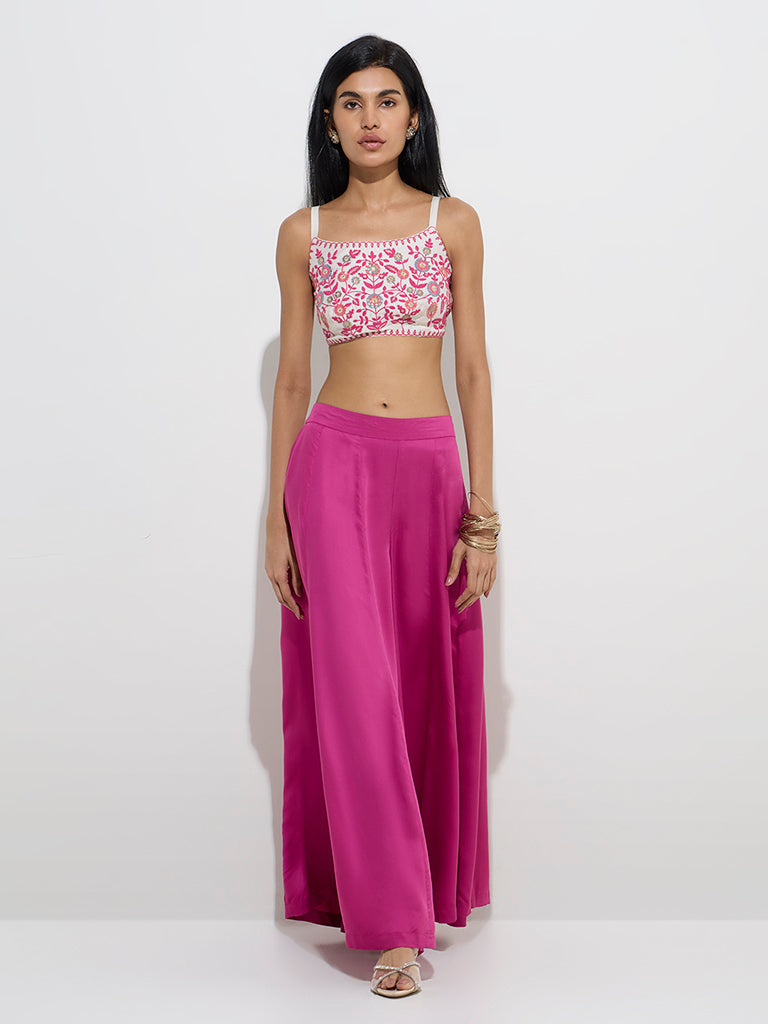 Vark Magenta Floral Embroidered Ethnic Top