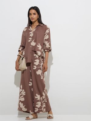 Utsa Brown Foliage Pattern Tunic