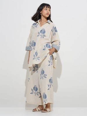 Utsa Indigo Botanical Design Cotton-Blend Kaftan