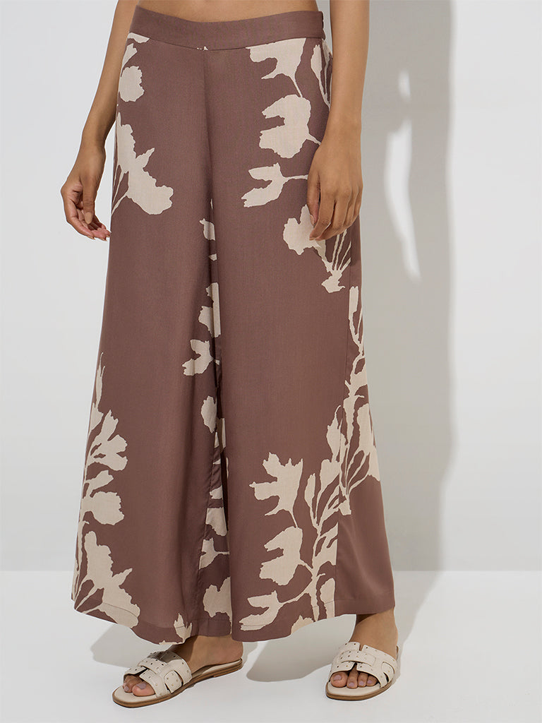 Utsa Brown Foliage Pattern Palazzos - Image 2
