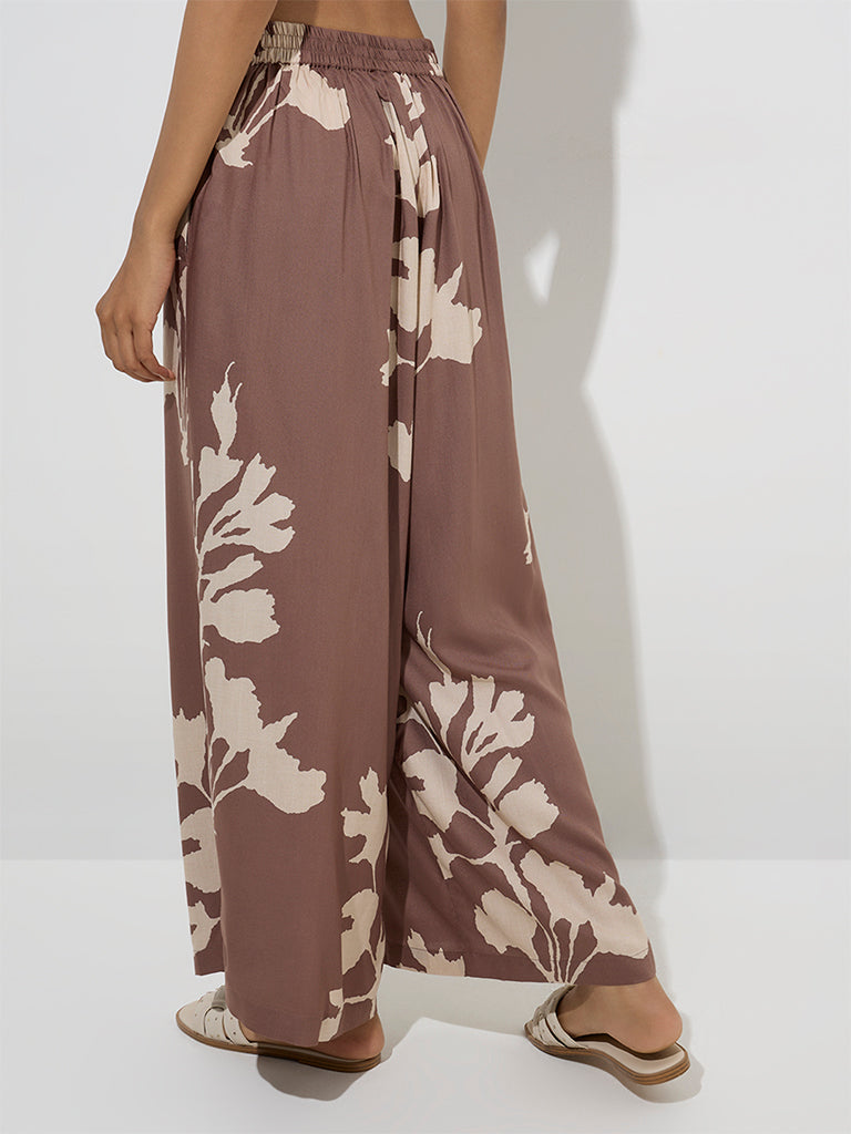 Utsa Brown Foliage Pattern Palazzos - Image 4