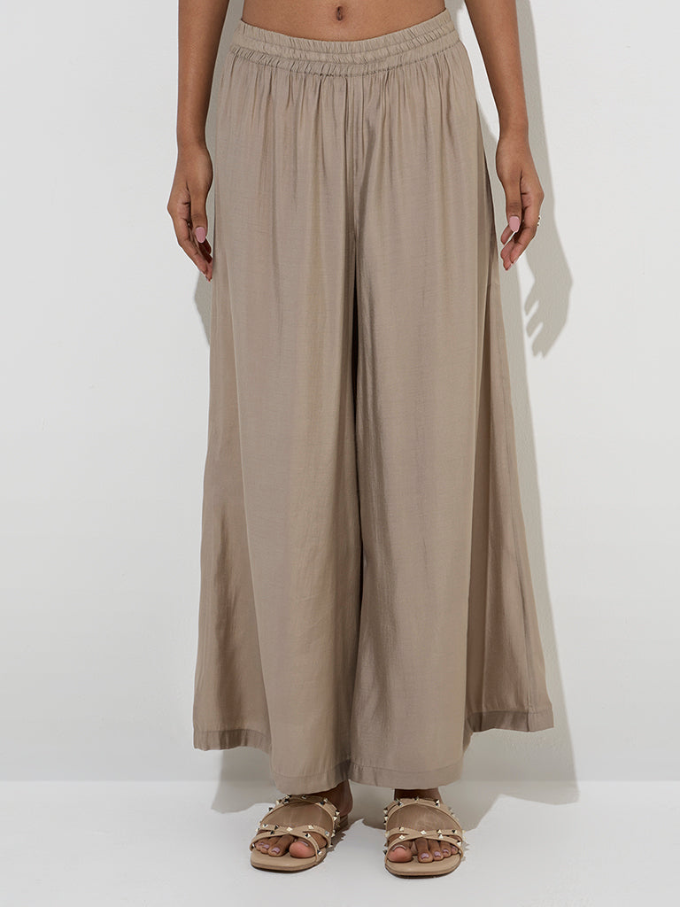 Utsa Taupe Solid Palazzos