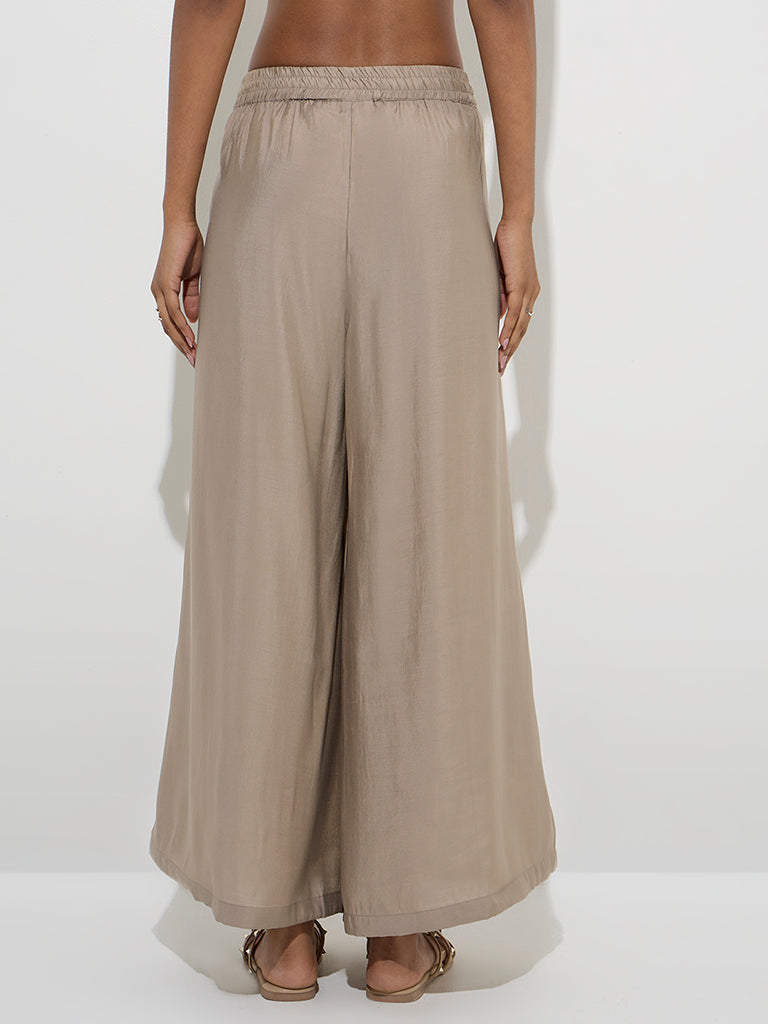 Utsa Taupe Solid Palazzos - Image 2