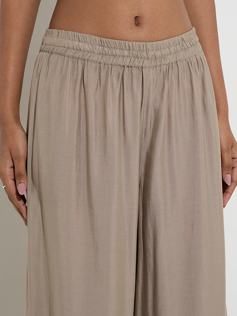 Utsa Taupe Solid Palazzos - Image 4