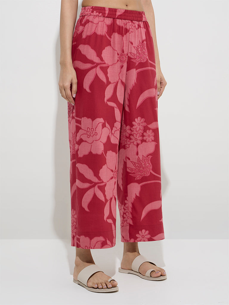 Utsa Red Floral Design Palazzos