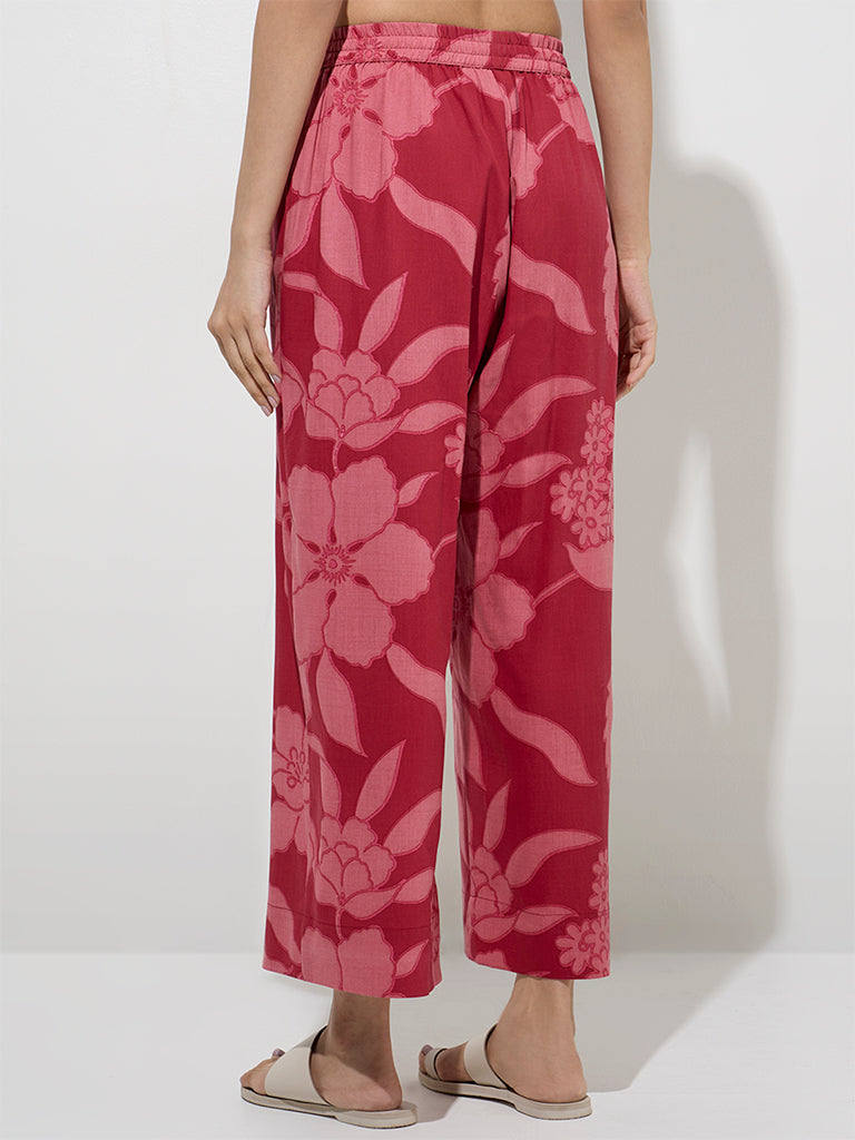 Utsa Red Floral Design Palazzos - Image 2
