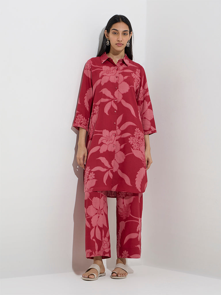 Utsa Red Floral Design Palazzos - Image 3