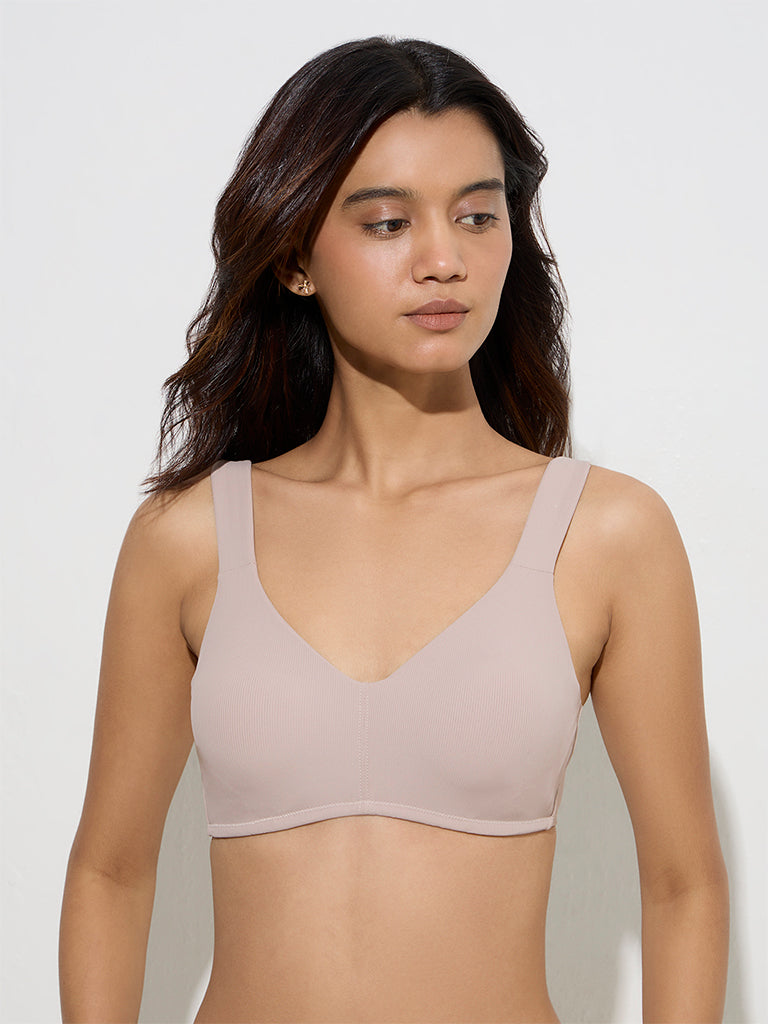 Wunderlove Taupe Ribbed-Textured Soft Bra - Image 2