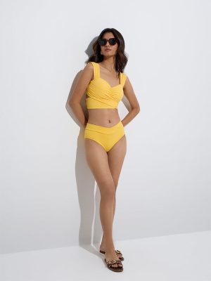 Wunderlove Swimwear Yellow Criss-Cross Waist Bikini Briefs
