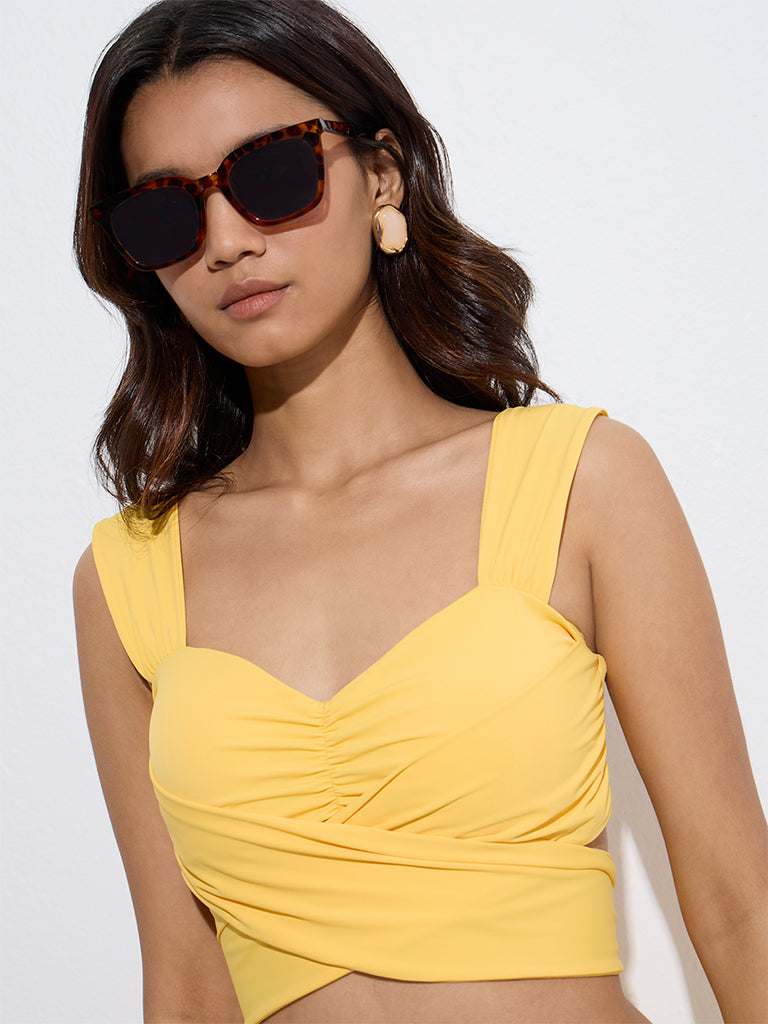 Wunderlove Swimwear Yellow Wrap-Style Padded Swim Bra - Image 3