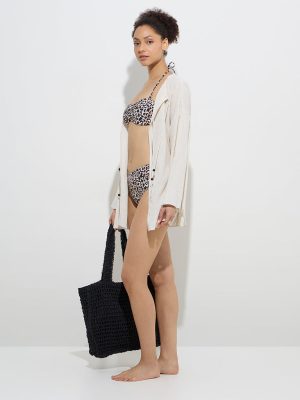 Wunderlove Swimwear Ivory Crinkle-Textured Kimono