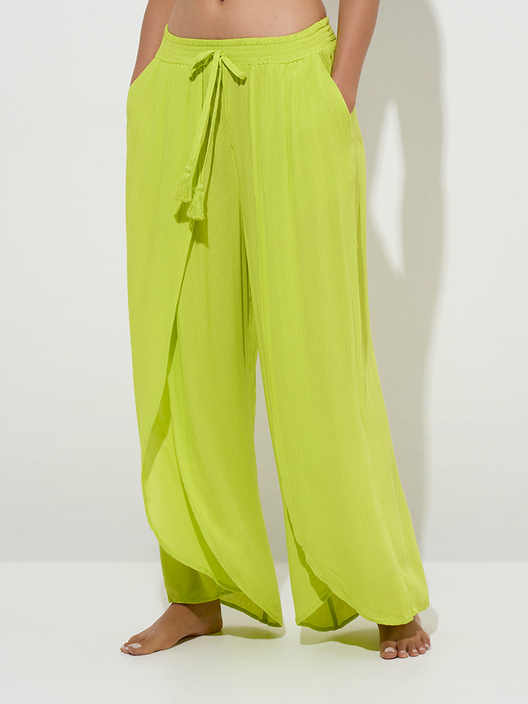 Wunderlove Lime Self-Textured High-Rise Beach Pants - Image 2
