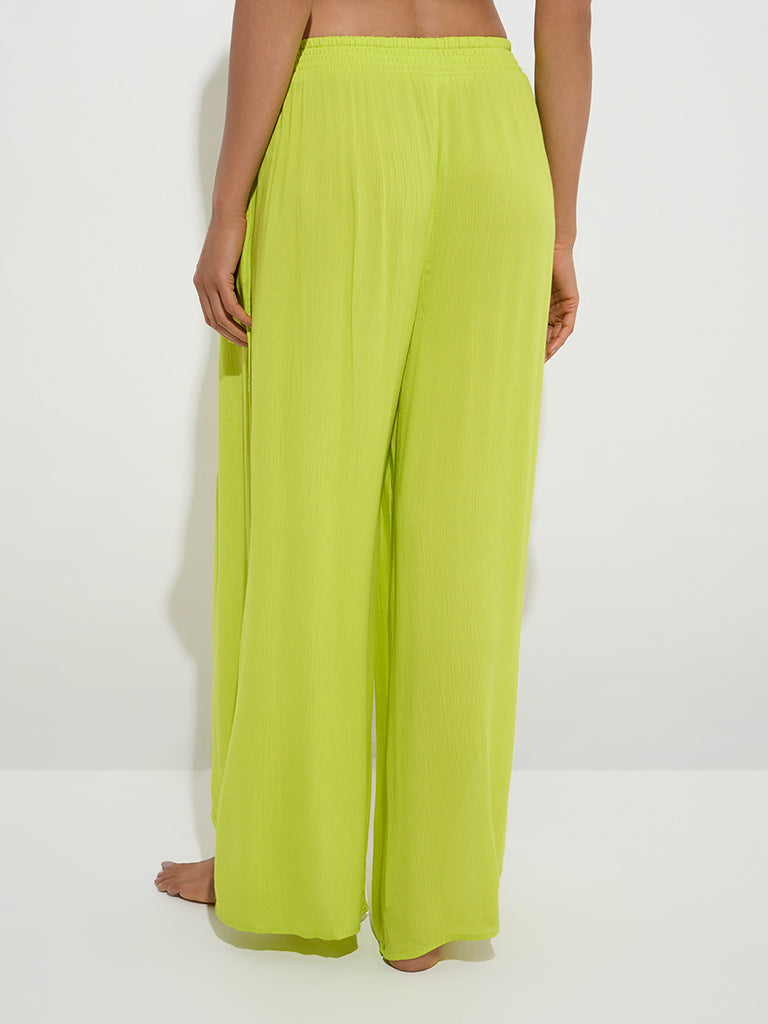 Wunderlove Lime Self-Textured High-Rise Beach Pants - Image 4