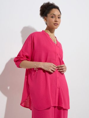 Wunderlove Fuchsia Solid Beach Shirt