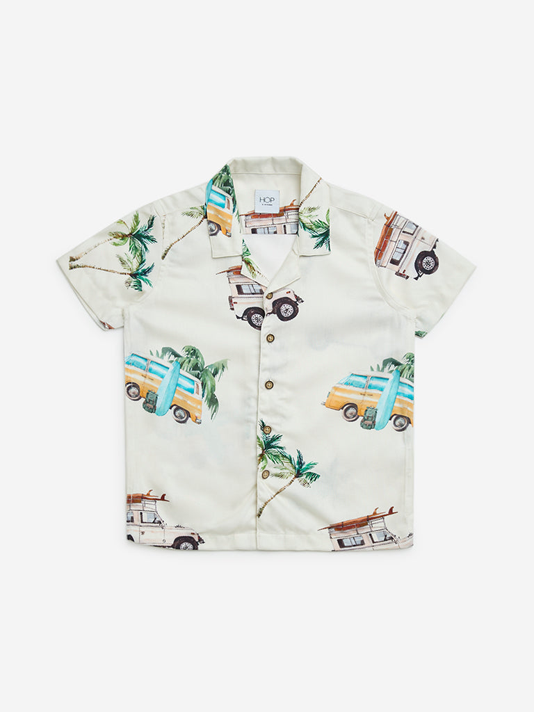 HOP Kids Off-White Printed Resort-Fit Shirt