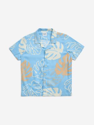 HOP Kids Blue Botanical Printed Resort-Fit Shirt