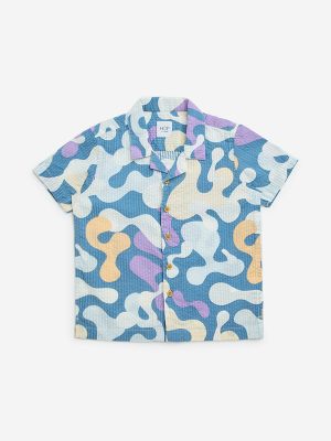 HOP Kids Blue Abstract Pattern Cotton Shirt