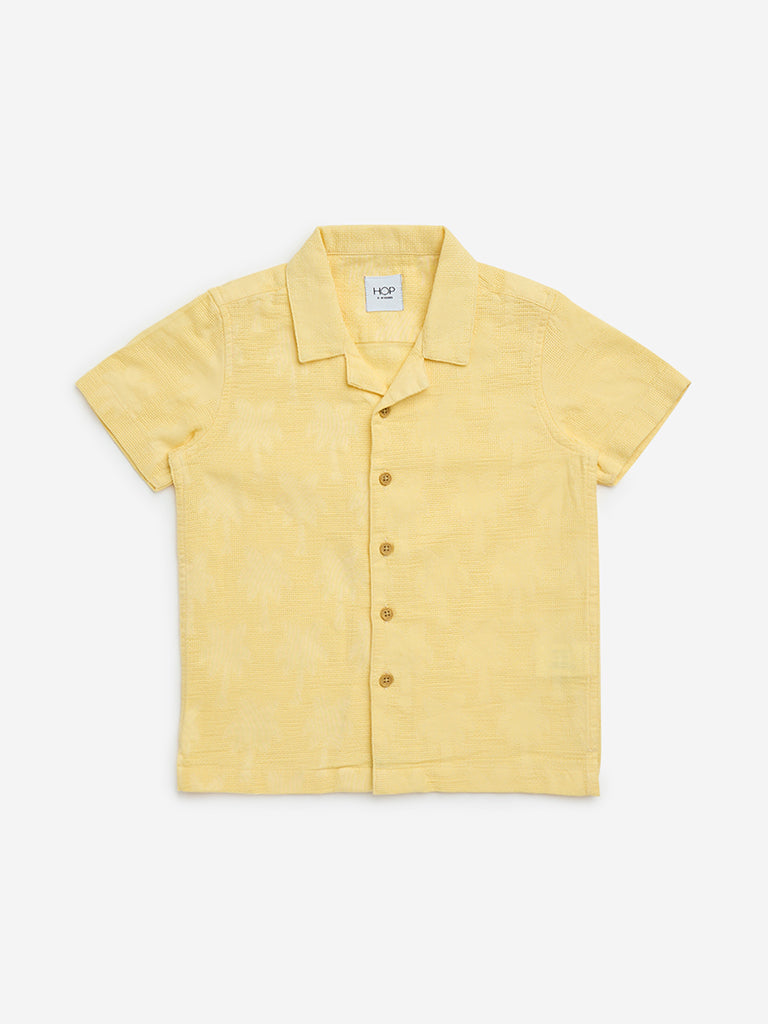 HOP Kids Yellow Textured Resort-Fit Cotton Shirt
