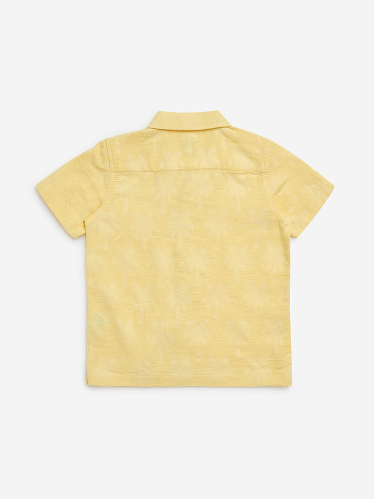 HOP Kids Yellow Textured Resort-Fit Cotton Shirt - Image 2
