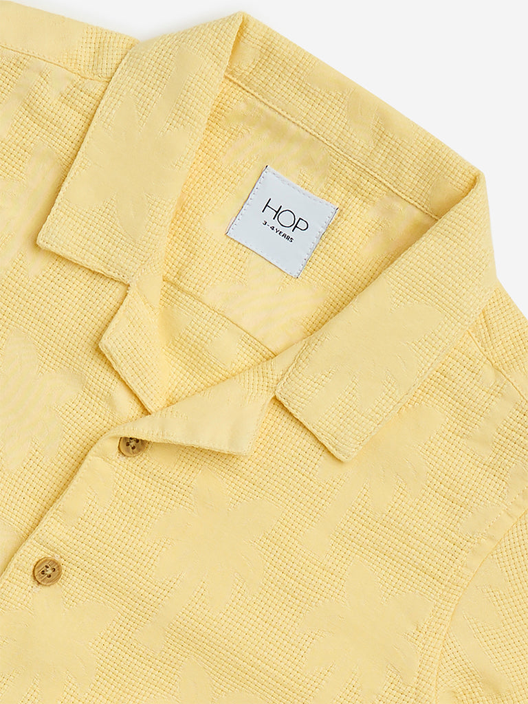 HOP Kids Yellow Textured Resort-Fit Cotton Shirt - Image 3