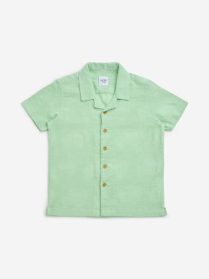 HOP Kids Sage Textured Resort-Fit Cotton Shirt