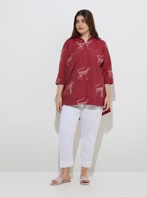 Diza Red Animal Patterned Straight Tunic