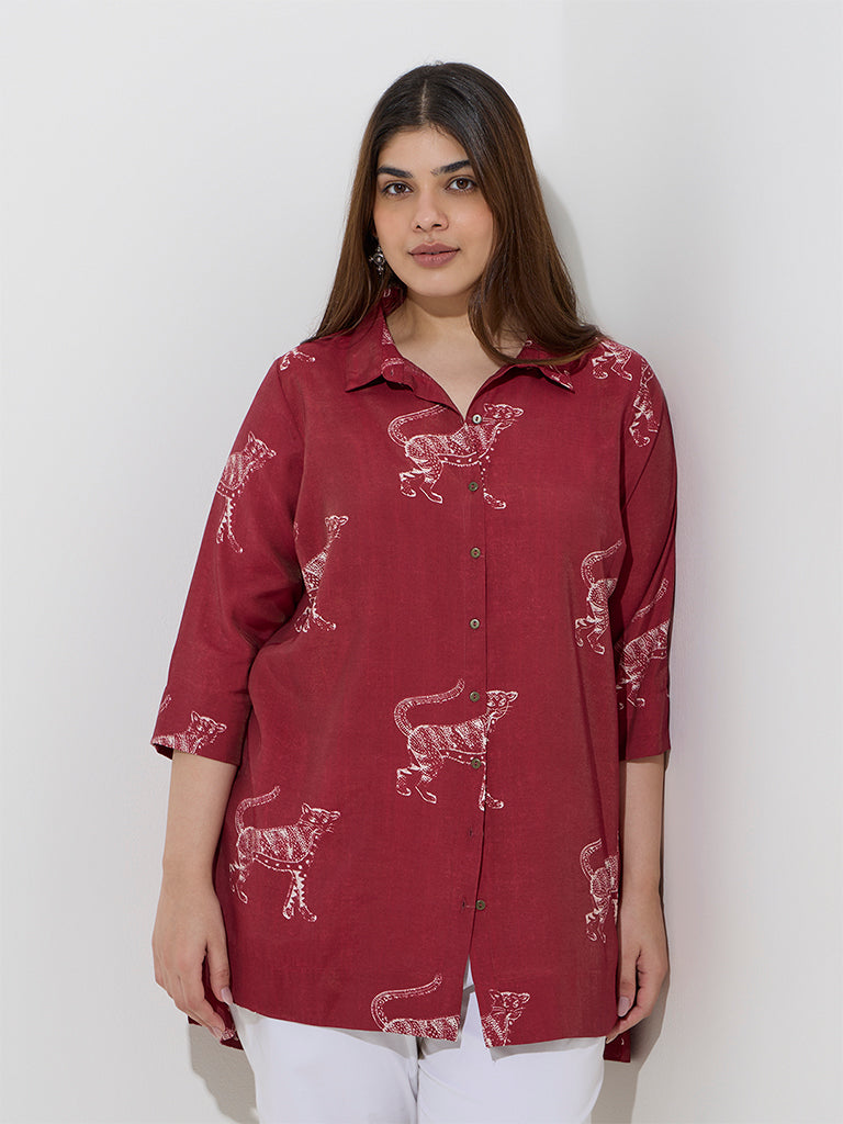 Diza Red Animal Patterned Straight Tunic - Image 3
