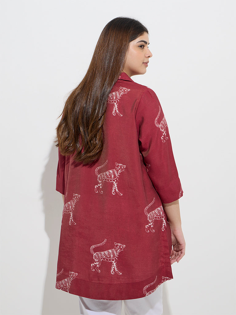 Diza Red Animal Patterned Straight Tunic - Image 4