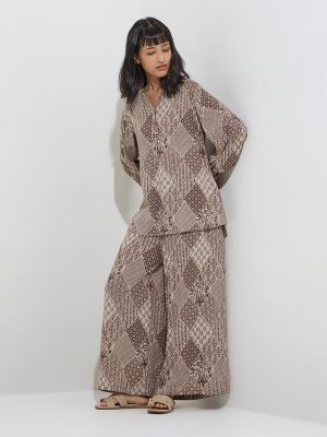 Utsa Beige Printed Palazzos