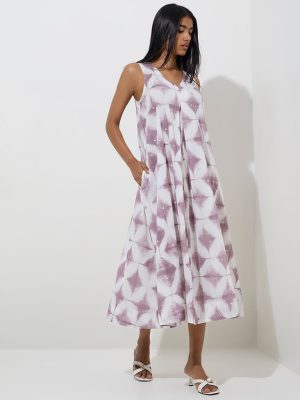Utsa Purple Tie-Dye Pattern Cotton A-Line Dress