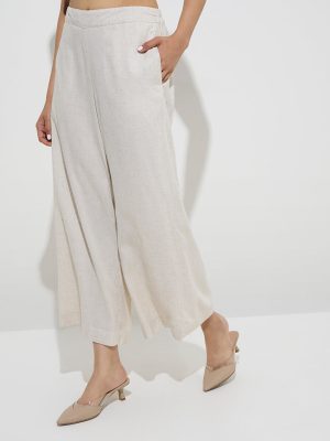 Zuba Beige Silk-Blend Ethnic Palazzos