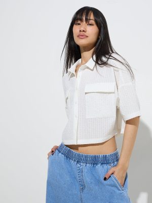 Nuon White Waffle-Textured Shirt
