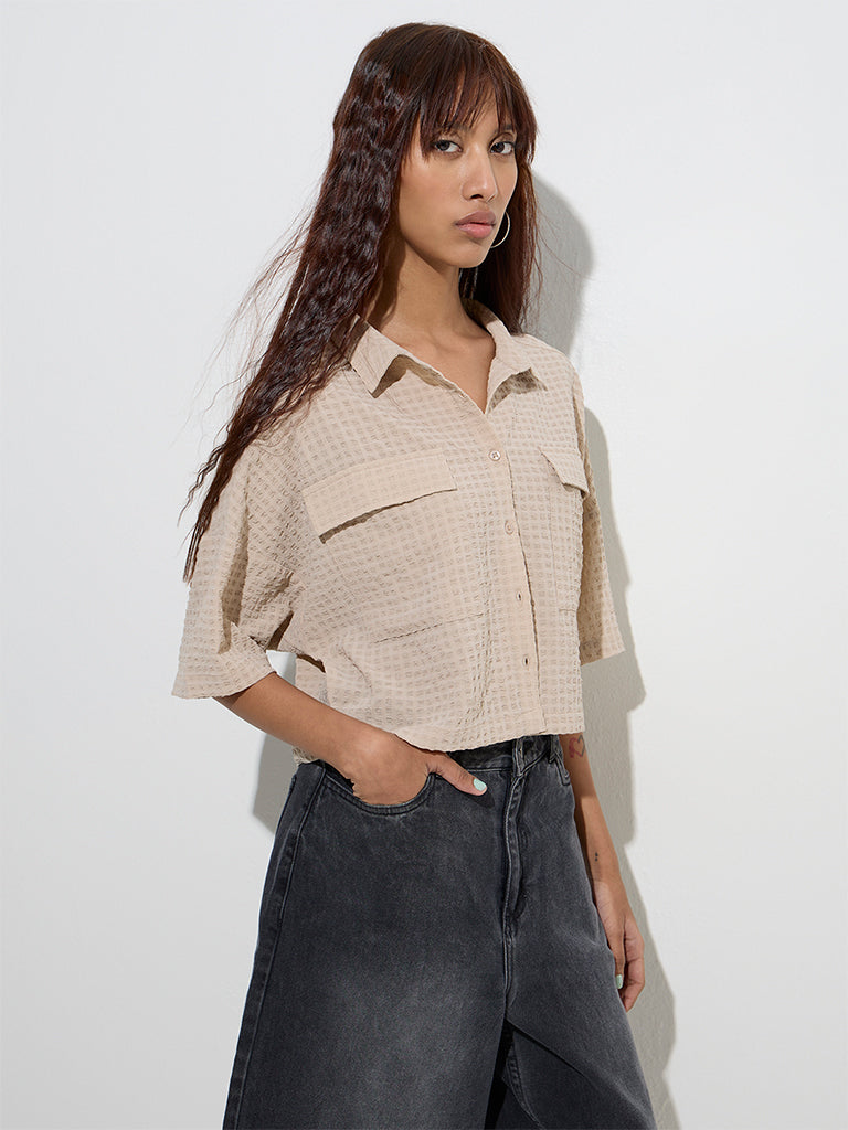 Nuon Beige Self-Textured Shirt