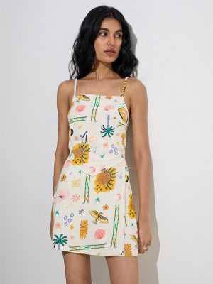 Nuon Multicolour Printed Linen-Blend Tie-Up Top