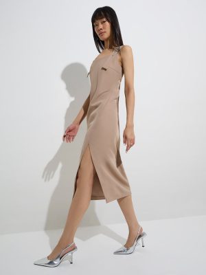 Nuon Beige Solid Shift Dress