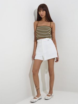 Nuon White Solid High-Rise Shorts