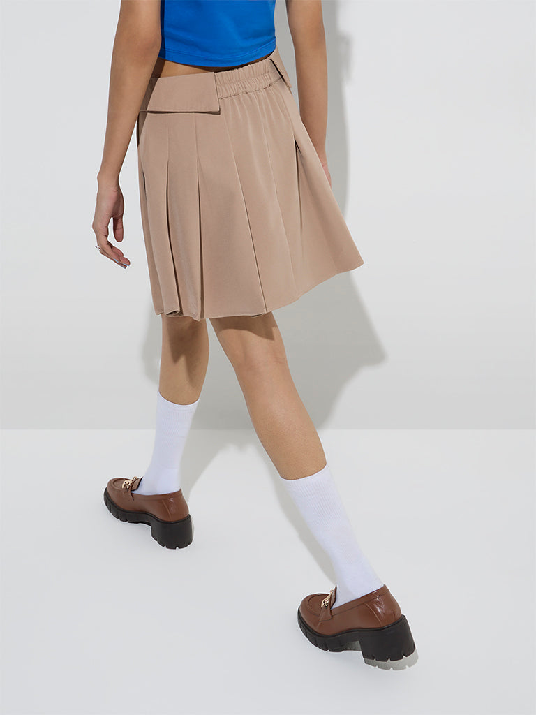 Nuon Beige Pleated High-Rise Mini Skirt - Image 4