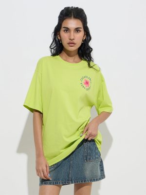 Nuon Lime Printed Cotton T-Shirt
