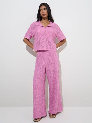 LOV Pink Floral Lace Detailed Cotton Shirt