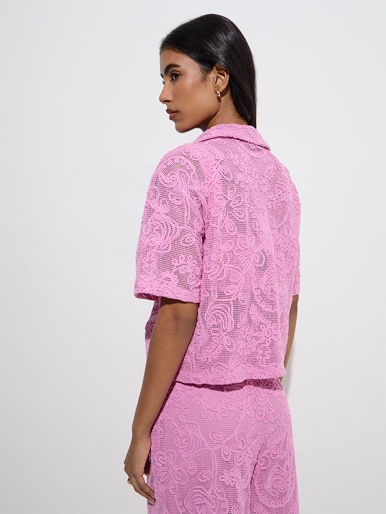 LOV Pink Floral Lace Detailed Cotton Shirt - Image 4