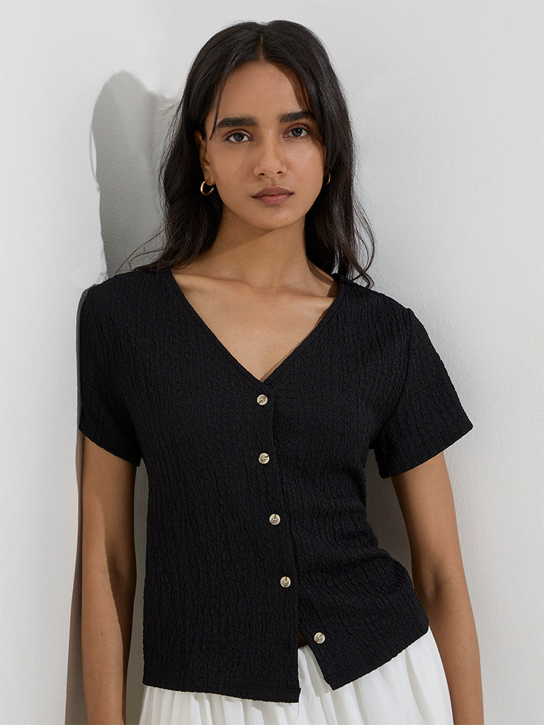 LOV Black Self-Textured Top - Image 3