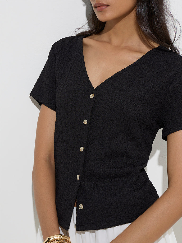 LOV Black Self-Textured Top - Image 4