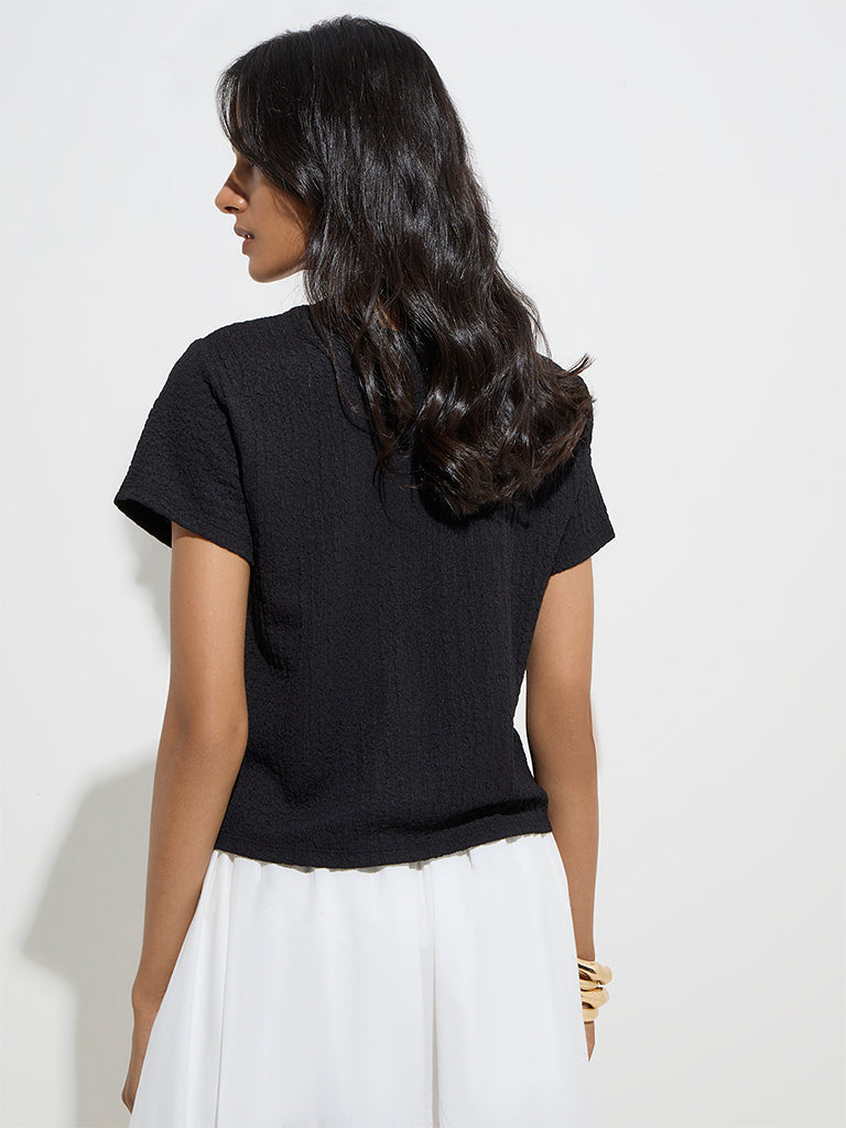 LOV Black Self-Textured Top - Image 5