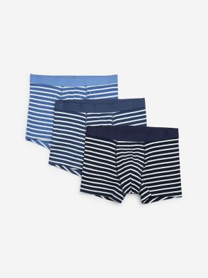 WES Lounge Navy Striped Cotton-Blend Trunks- Pack of 3