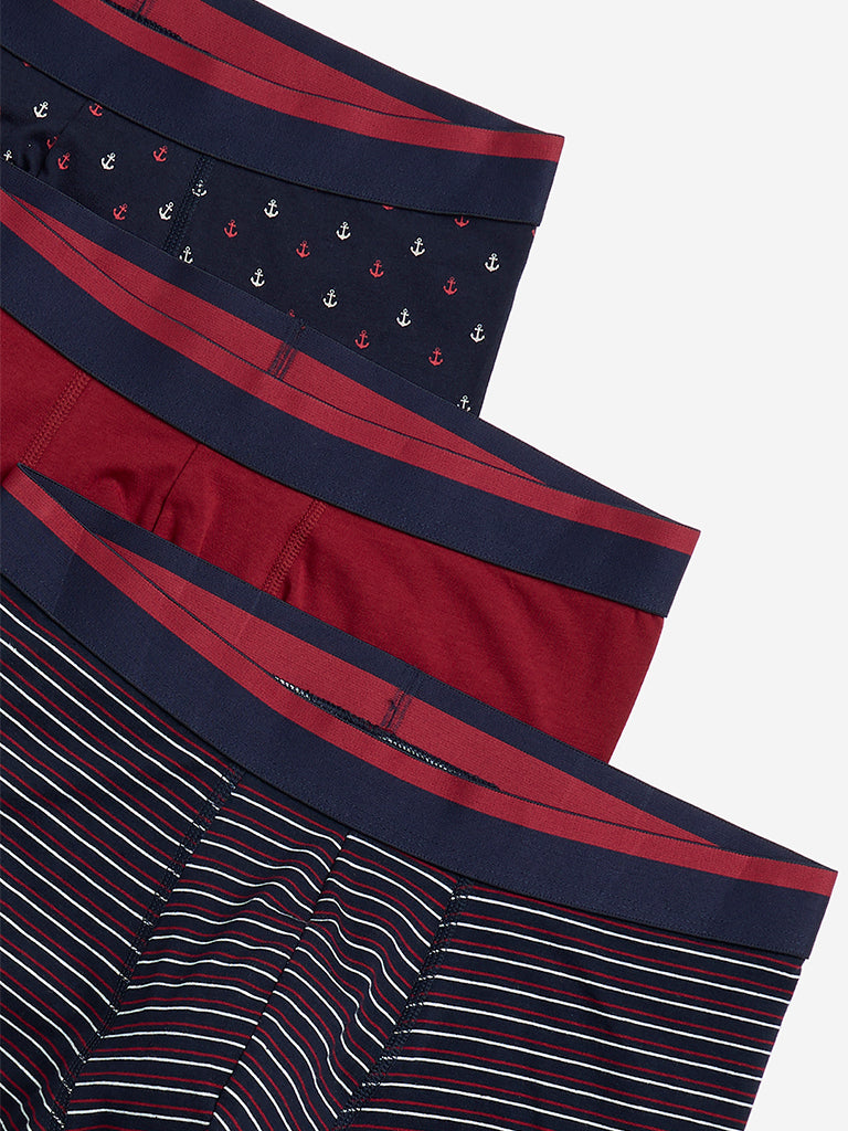 WES Lounge Red Printed Cotton Trunks - Pack of 3 - Image 2