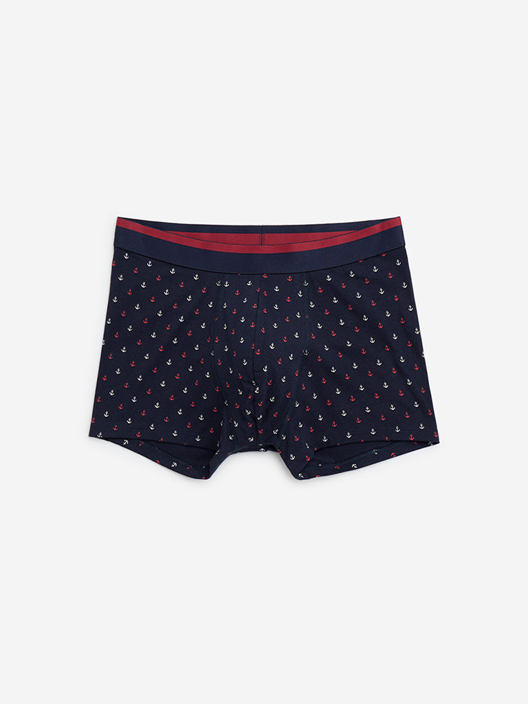 WES Lounge Red Printed Cotton Trunks - Pack of 3 - Image 3
