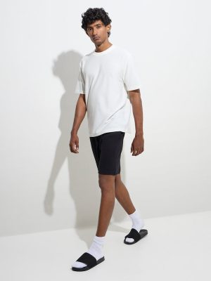 WES Lounge Black Relaxed-Fit Mid-Rise Cotton-Blend Shorts